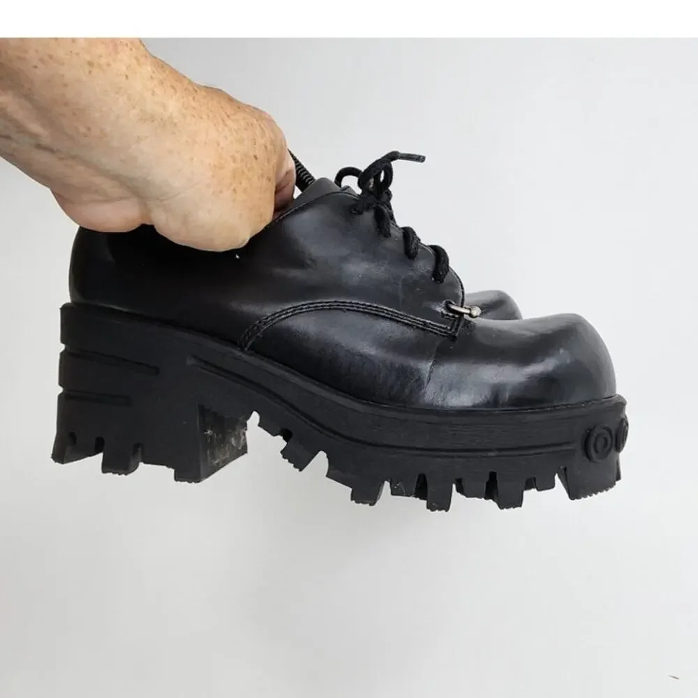 Vintage Y2K City Snappers Chunky Black Platform Shoes Size 7 Grunge